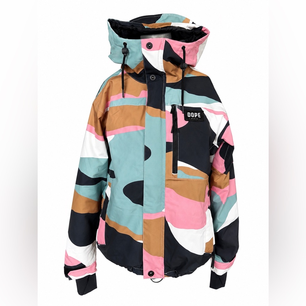 DOPE Pink, Black & Sage Green Camo Colorblock Ski Jacket